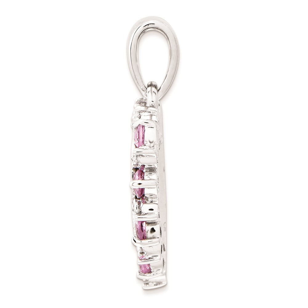 14 K Weißgold Herzanhänger mit echtem Diamant und rosa Saphir