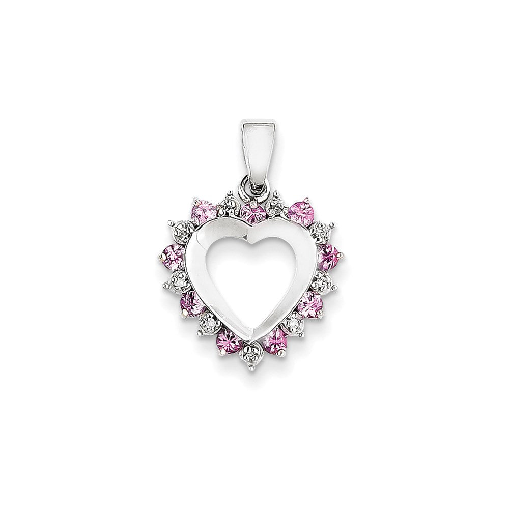 14 K Weißgold Herzanhänger mit echtem Diamant und rosa Saphir
