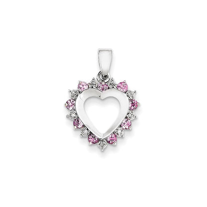 14 K Weißgold Herzanhänger mit echtem Diamant und rosa Saphir