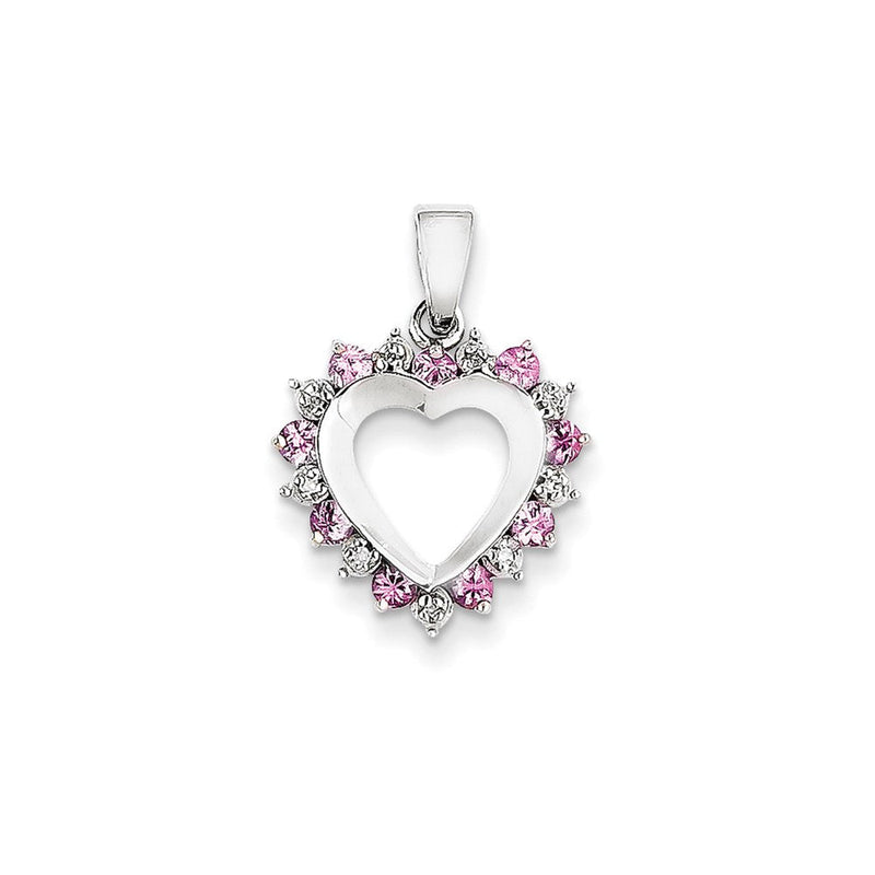 14 K Weißgold Herzanhänger mit echtem Diamant und rosa Saphir