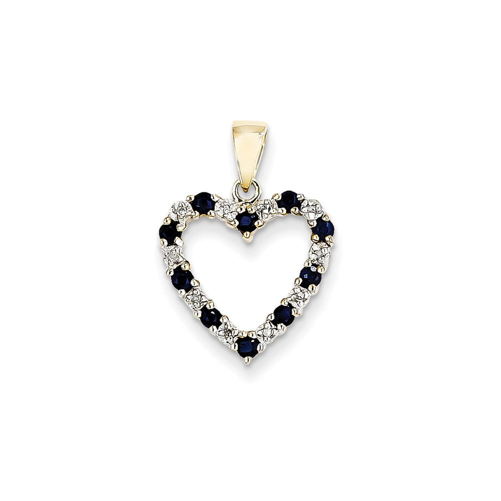 14K Gelbgold Herzanhänger mit echtem Diamant und Saphir