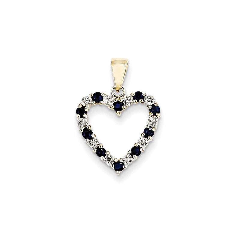 14K Gelbgold Herzanhänger mit echtem Diamant und Saphir