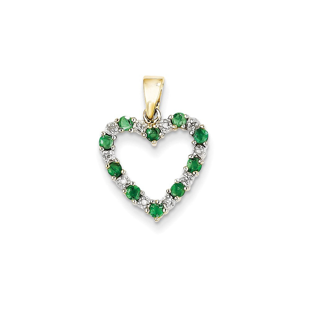 14K Gelbgold Herzanhänger mit echten Diamanten und Smaragden