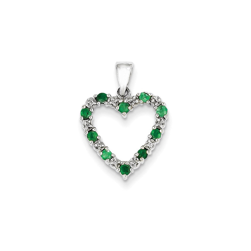 14k Weißgold Herzanhänger mit echtem Diamant und Smaragd