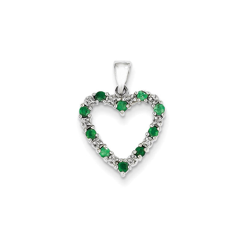 14k Weißgold Herzanhänger mit echtem Diamant und Smaragd