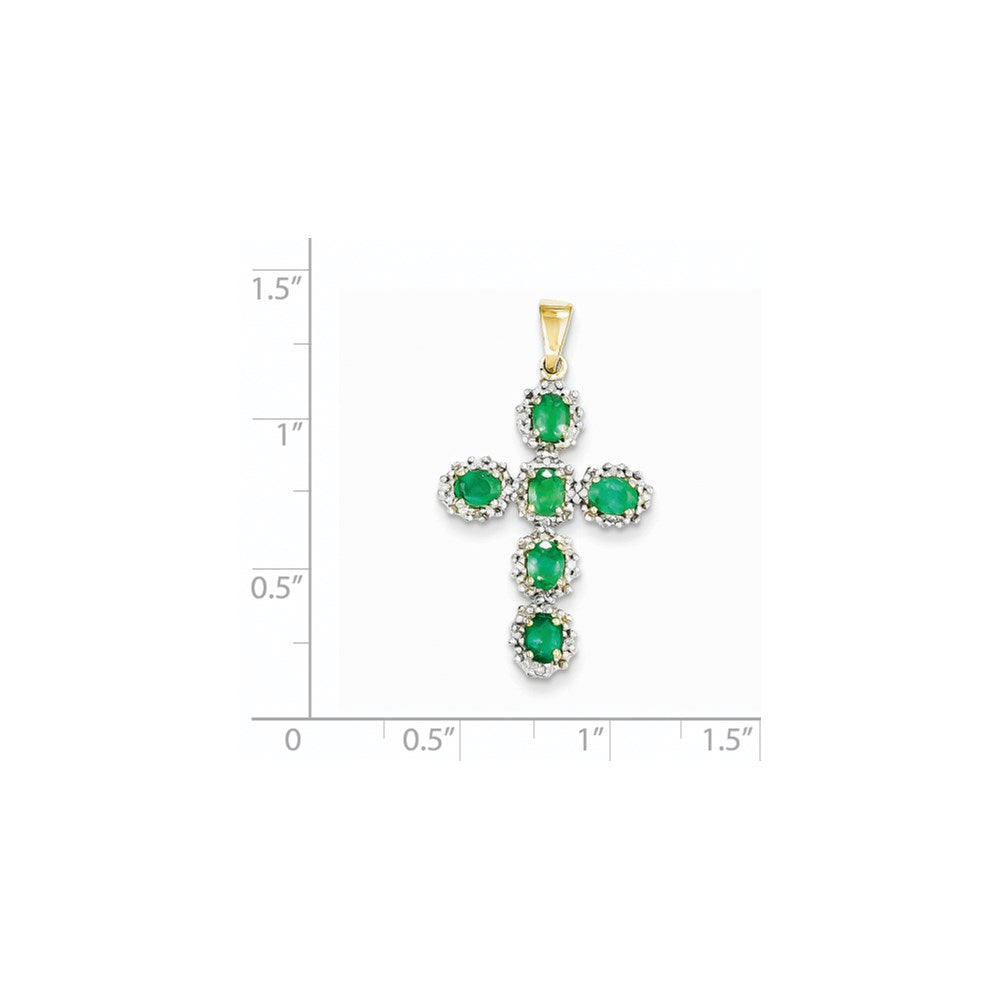 14K Gelbgold Kreuzanhänger mit echten Diamanten und Smaragden