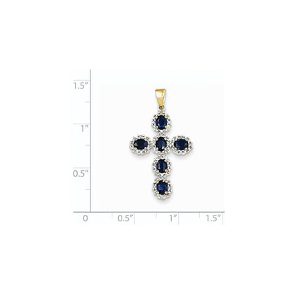 14K Gelbgold Kreuzanhänger mit echten Diamanten und Saphiren