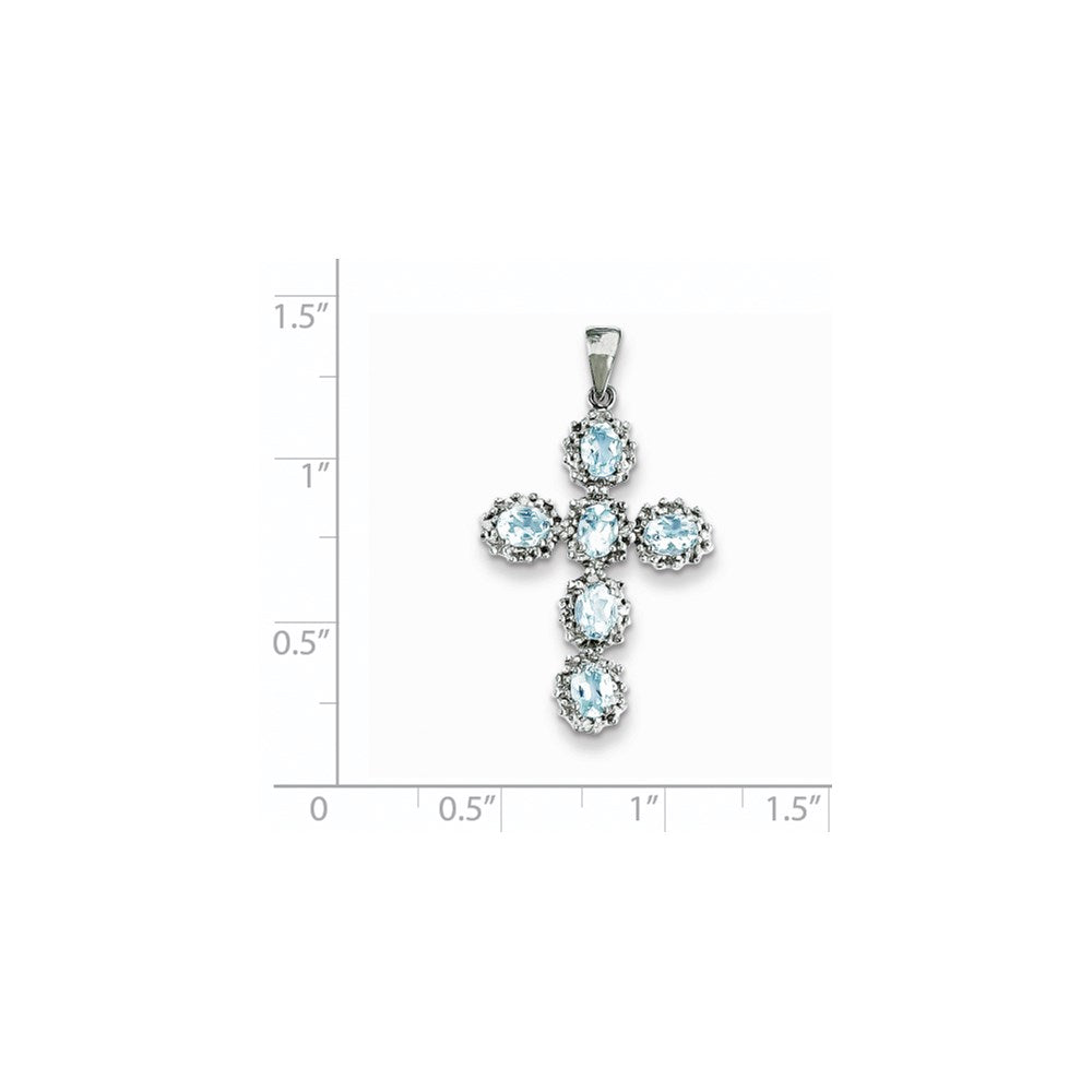 14 Karat Weißgold Kreuzanhänger mit echten Diamanten und Aquamarin