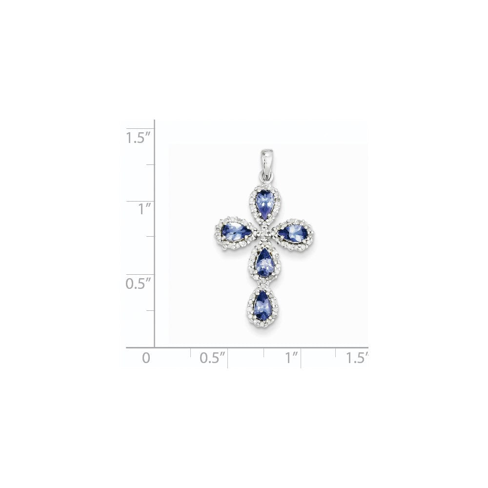 14K Weißgold Diamant- & Tansanit-Kreuzanhänger