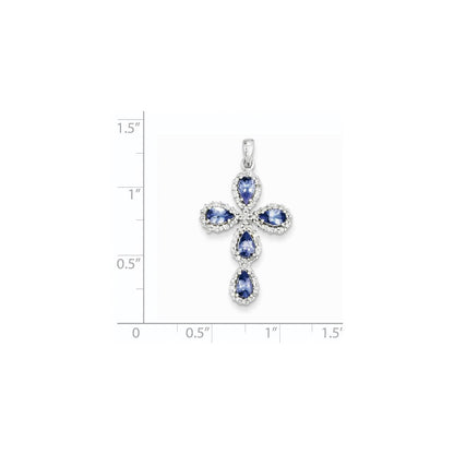 14K Weißgold Diamant- & Tansanit-Kreuzanhänger