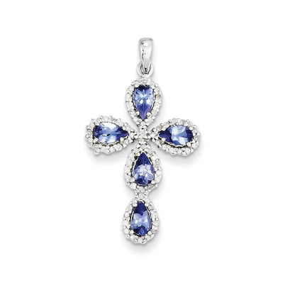 14K Weißgold Diamant- & Tansanit-Kreuzanhänger