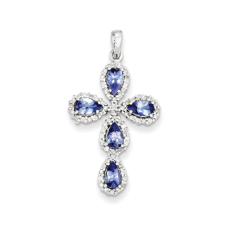 14K Weißgold Diamant- & Tansanit-Kreuzanhänger