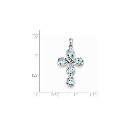 14 Karat Weißgold Kreuzanhänger mit echtem Diamant und Aquamarin