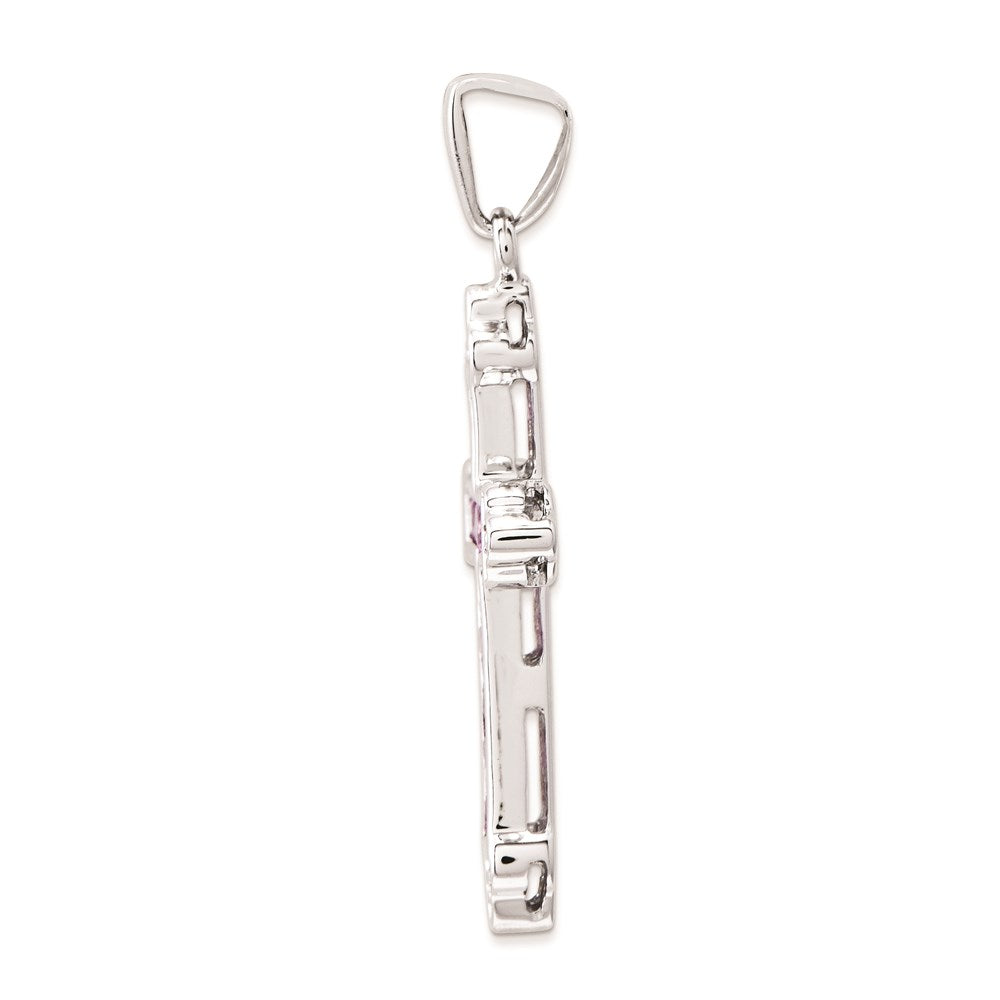 14K Weißgold Kreuzanhänger mit Diamanten und rosa Saphiren