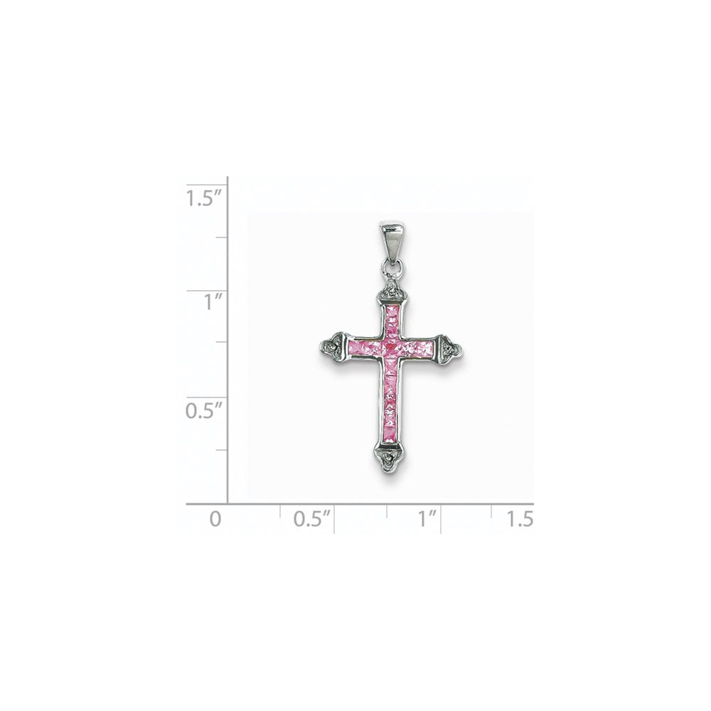 14K Weißgold Kreuzanhänger mit Diamanten und rosa Saphiren