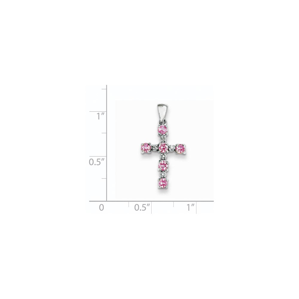 14K Weißgold Echt Diamant & Rosa Saphir Kreuz
