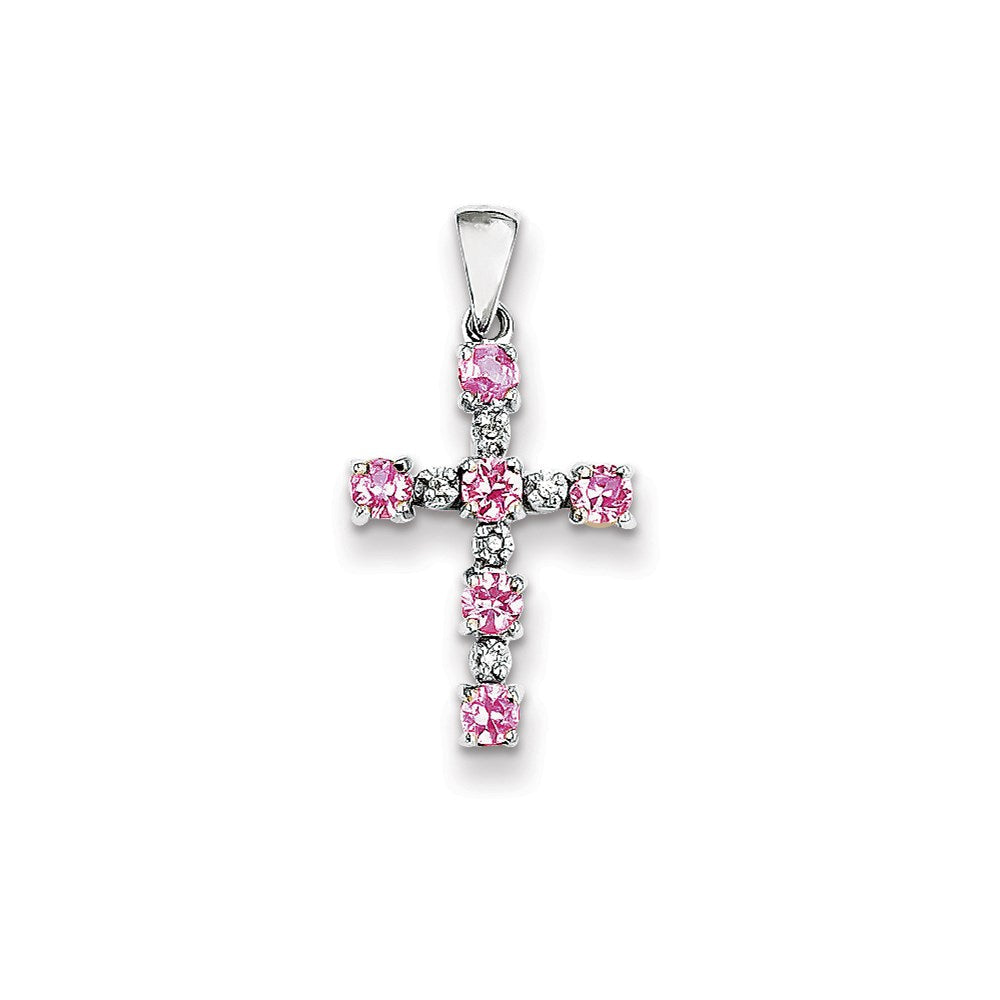 14K Weißgold Echt Diamant & Rosa Saphir Kreuz