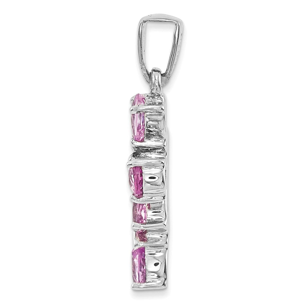14K Weißgold Echt Diamant & Rosa Saphir Kreuz