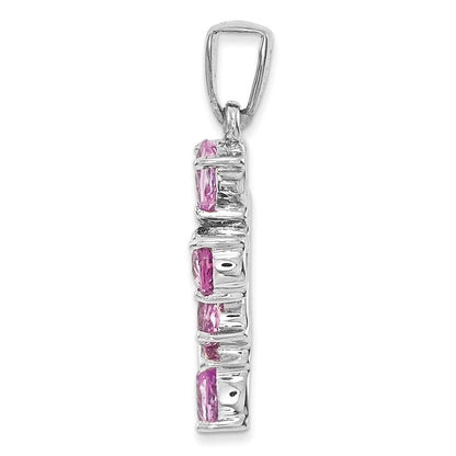 14K Weißgold Echt Diamant & Rosa Saphir Kreuz