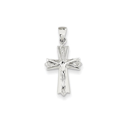 14K Weißgold Kruzifix-Anhänger mit echten Diamanten