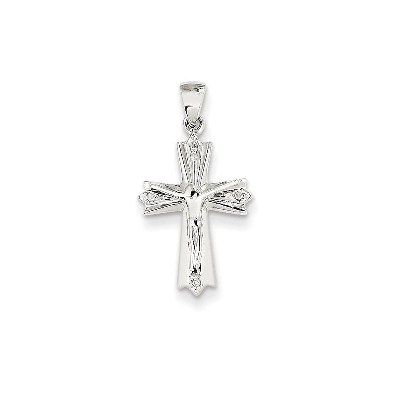 14K Weißgold Kruzifix-Anhänger mit echten Diamanten