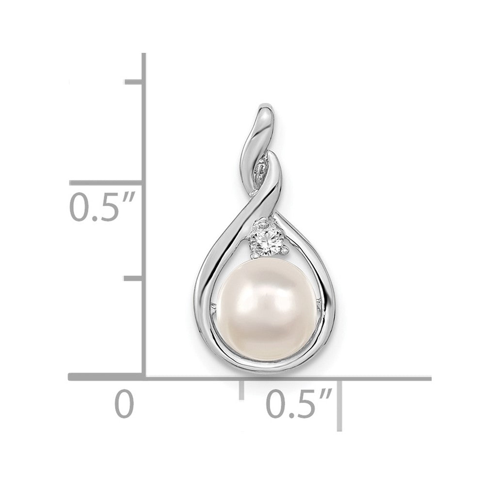 14K Weißgold 7mm Rund Fw Zuchtperle Aaa Diamant Anhänger