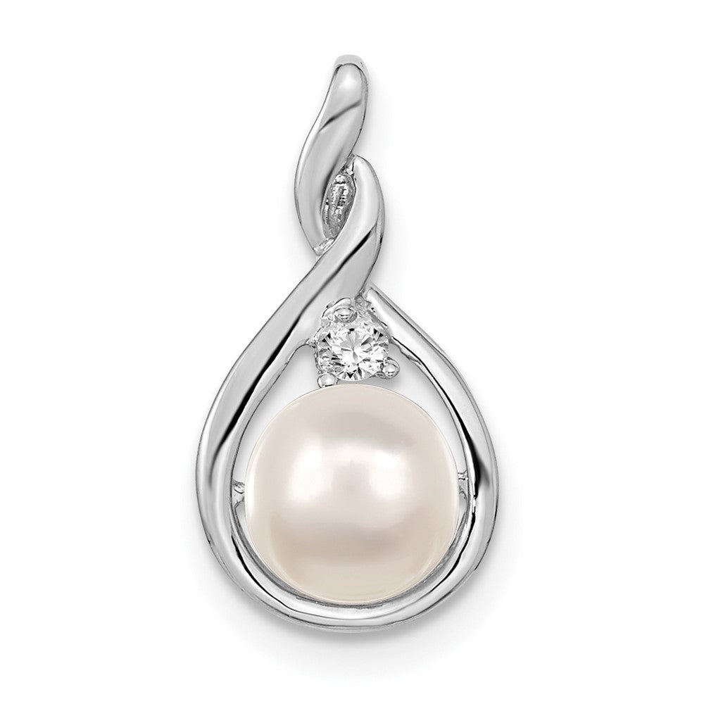 14K Weißgold 7mm Rund Fw Zuchtperle Aaa Diamant Anhänger