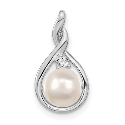 14K Weißgold 7mm Rund Fw Zuchtperle Aaa Diamant Anhänger