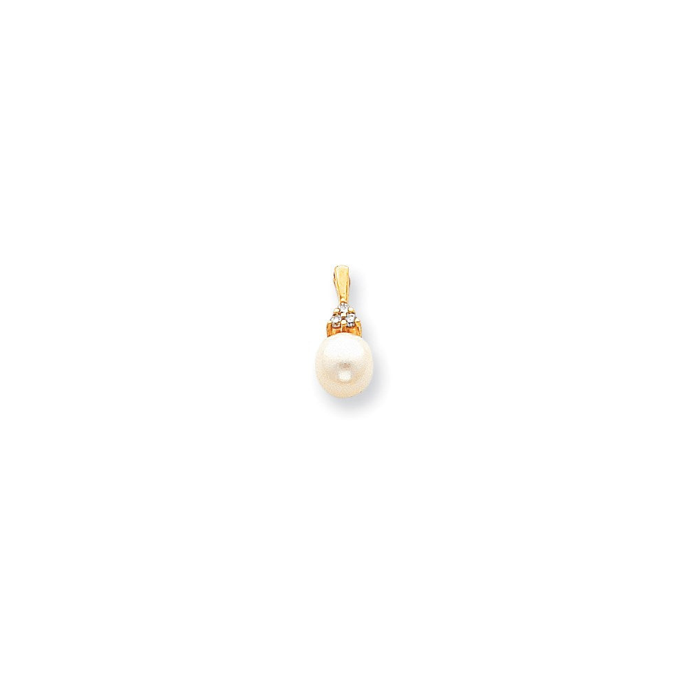14K Gelbgold 7mm FW Zuchtperlen-Anhänger mit VS echten Diamanten