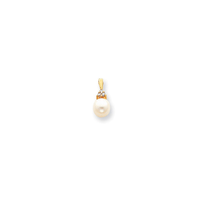 14K Gelbgold 7mm FW Zuchtperlen-Anhänger mit VS echten Diamanten