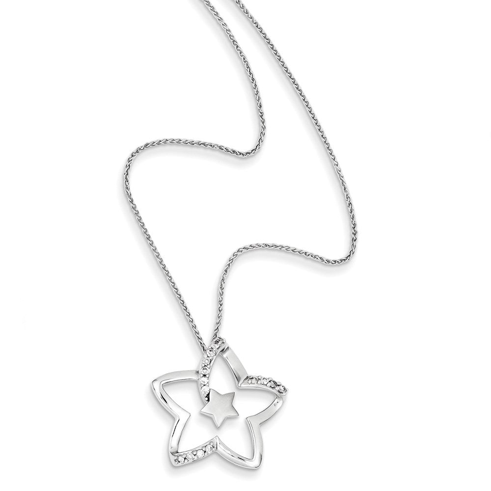 14K Weißgold Anhänger Stern mit echten Diamanten, inkl. Kette 18 Zoll