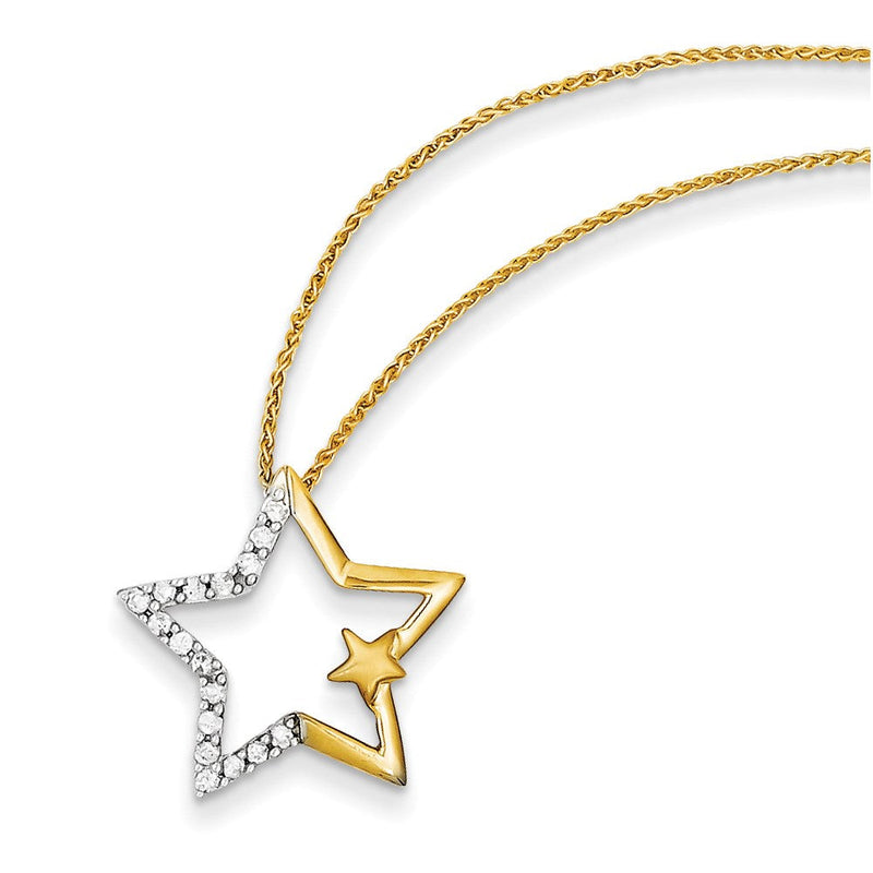 14K Gelbgold mit Rhodium Anhänger echter Diamant-Stern mit 18" Kette
