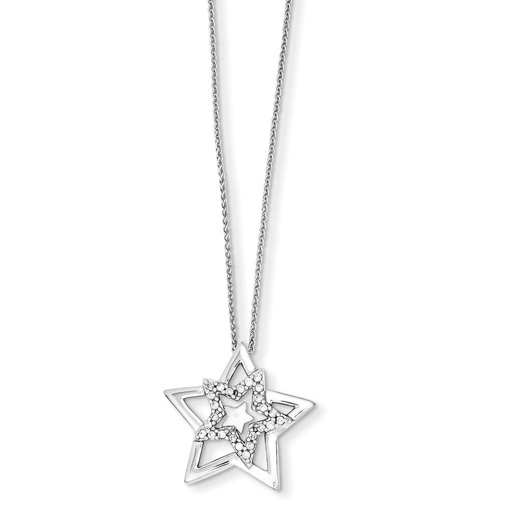 14K Weißgold Anhänger „Simply Starz" mit echten Diamanten, inklusive 18" Kette