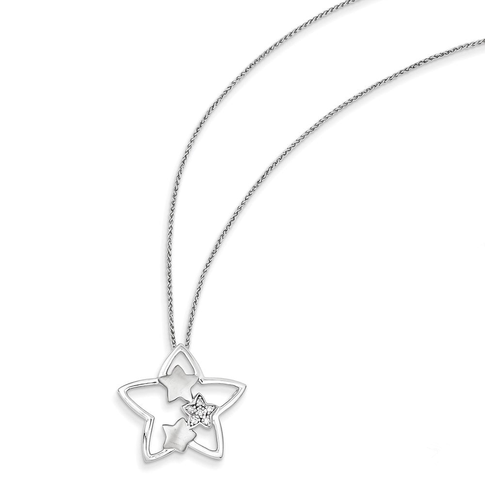 14K Weißgold Anhänger „Simply Starz" mit echten Diamanten, inkl. 18-Zoll-Kette