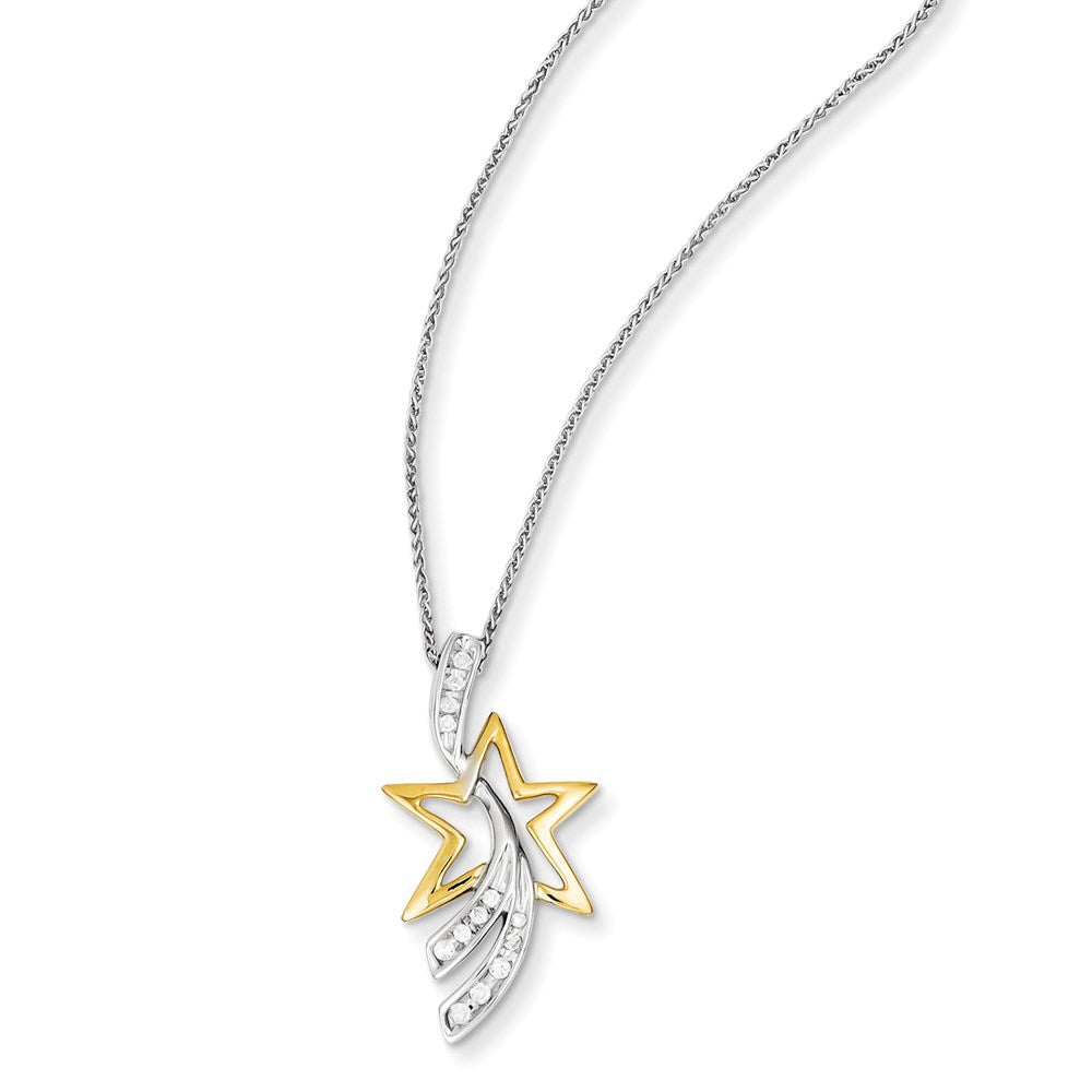 14K Bicolor-Gold Anhänger Stern mit echten Diamanten, mit 18" Kette