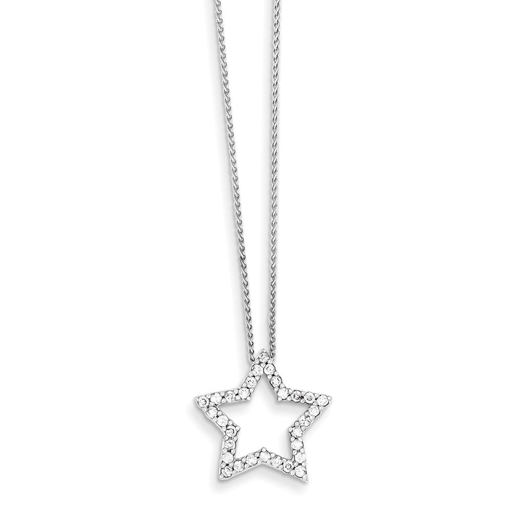 14K Weißgold Anhänger Stern mit echten Diamanten, mit 18" Kette