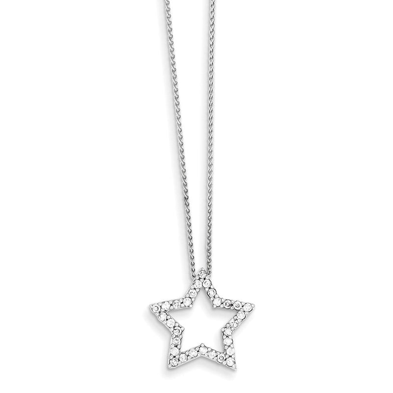 14K Weißgold Anhänger Stern mit echten Diamanten, mit 18" Kette
