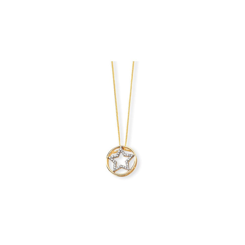 14K Gelbgold Anhänger Stern mit echten Diamanten, mit 18" Kette