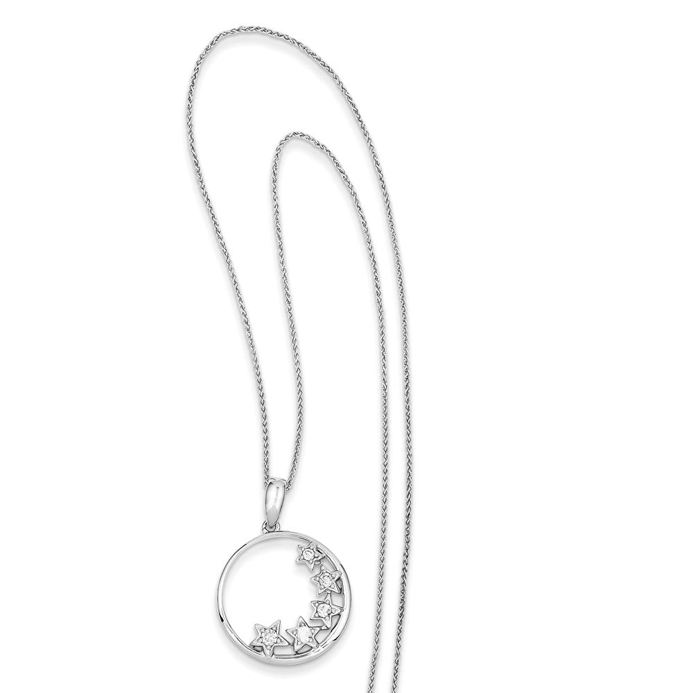14K Weißgold Anhänger Stern mit echten Diamanten, inkl. 18" Kette