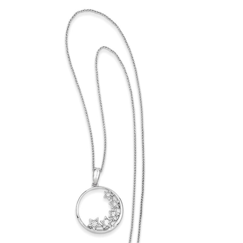 14K Weißgold Anhänger Stern mit echten Diamanten, inkl. 18" Kette