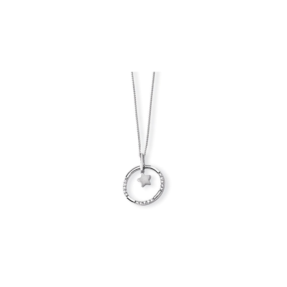 14K Weißgold Anhänger echter Diamant-Stern im Kreis mit 18-Zoll-Kette