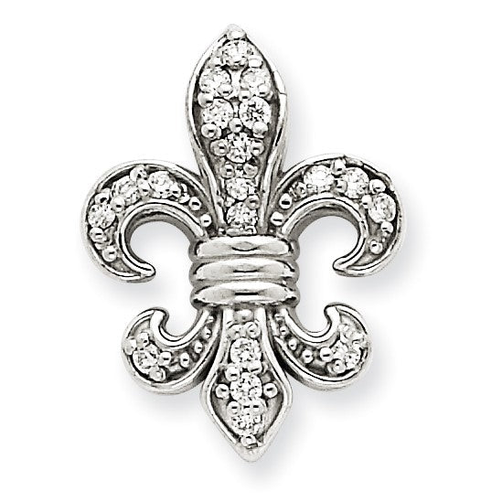 14K Weißgold Fleur De Lis Echt Diamant Kette Anhänger