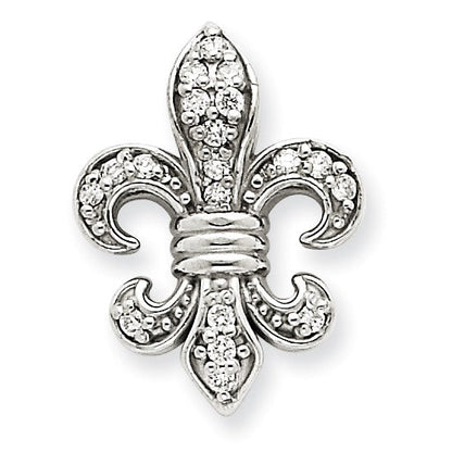 14K Weißgold Fleur De Lis Echt Diamant Kette Anhänger