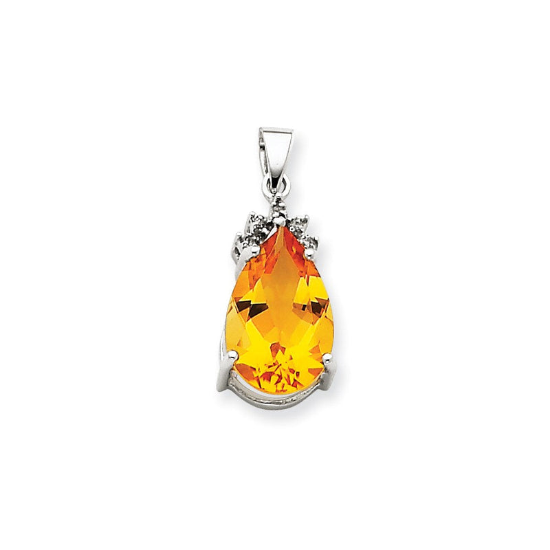 14K Weißgold Citrin- und Diamant-Anhänger