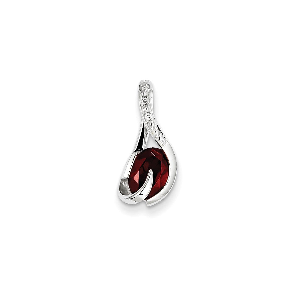14K Weißgold Anhänger mit Granat und echtem Diamant