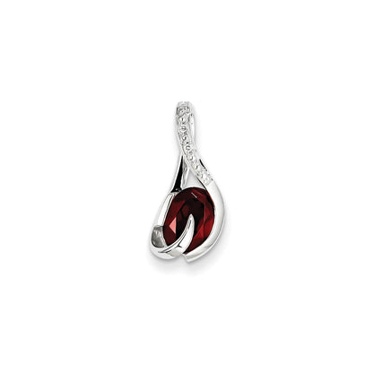14K Weißgold Anhänger mit Granat und echtem Diamant
