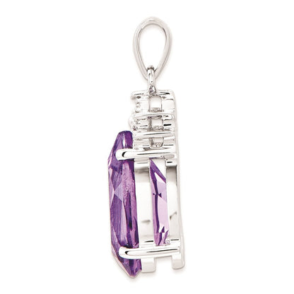 14K Weißgold Amethyst- und Diamant-Anhänger