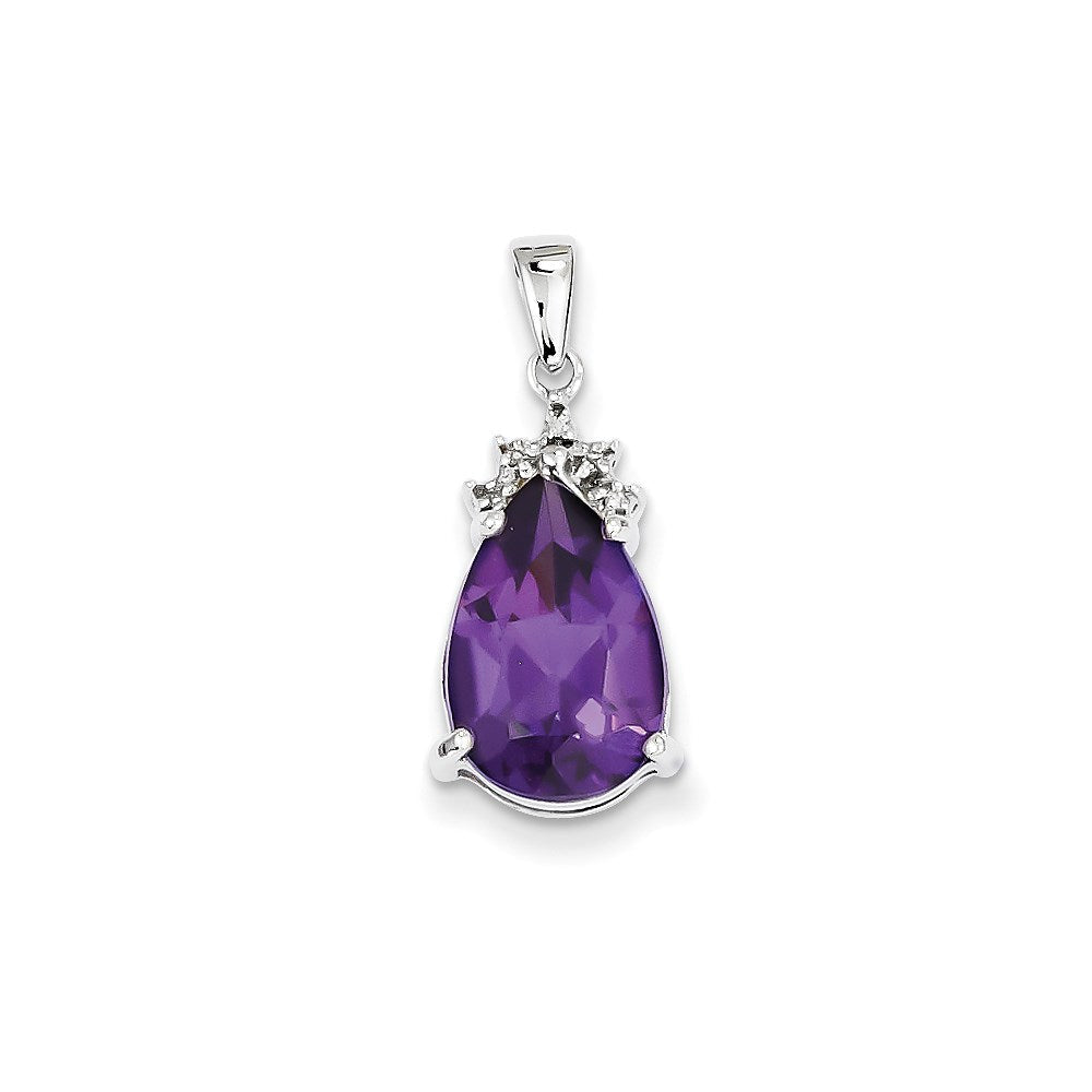 14K Weißgold Amethyst- und Diamant-Anhänger