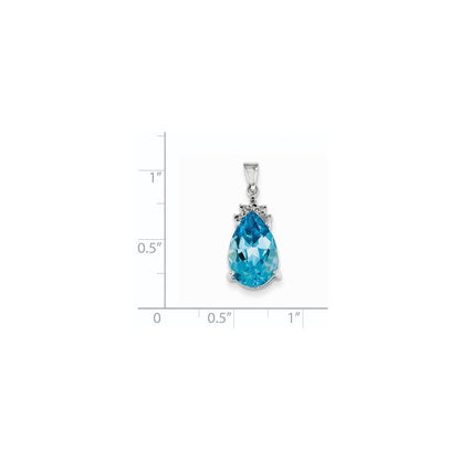 14K Weißgold Blautopas- und Diamant-Anhänger