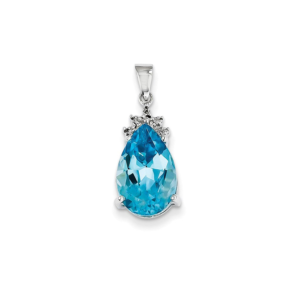 14K Weißgold Blautopas- und Diamant-Anhänger